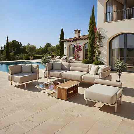 Uno set Outdoor Sofa – Aluminum with Iroko Wood and Outdoor Upholstery - Gallery 1
