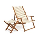 Remal Outdoor Lounge Chair – Iroko Wood Frame with Beige Striped Fabric - Gallery 1