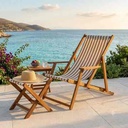 Remal Outdoor Lounge Chair – Iroko Wood Frame with Beige Striped Fabric - Gallery 3