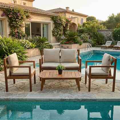 Grass Sofa Set ( iroko Wood - Beige Upholstery) - Gallery 1