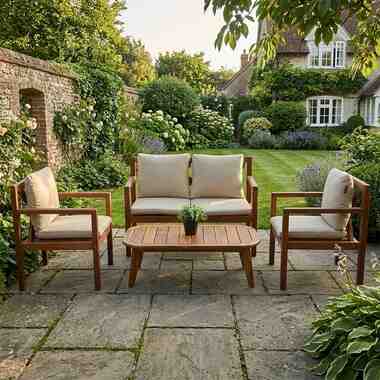 Grass Sofa Set ( iroko Wood - Beige Upholstery) - Gallery 7