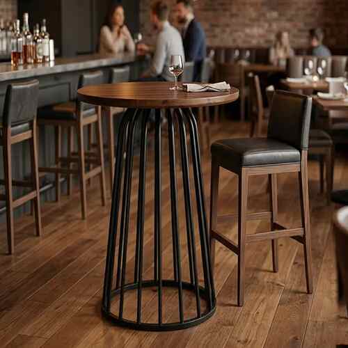 Miana Bar Table – Iron and Natural Iroko Wood - Gallery 1