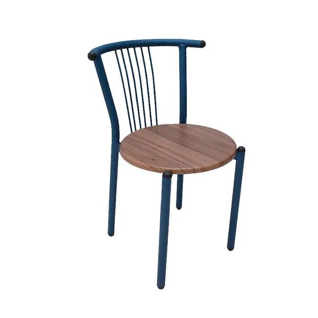Dark blue iron chair with a wooden base - Gallery 2