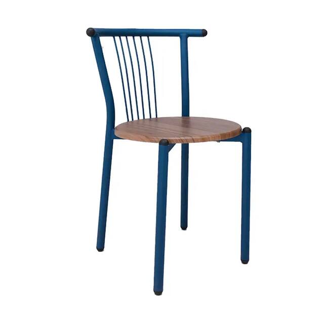 Dark blue iron chair with a wooden base - Gallery 3