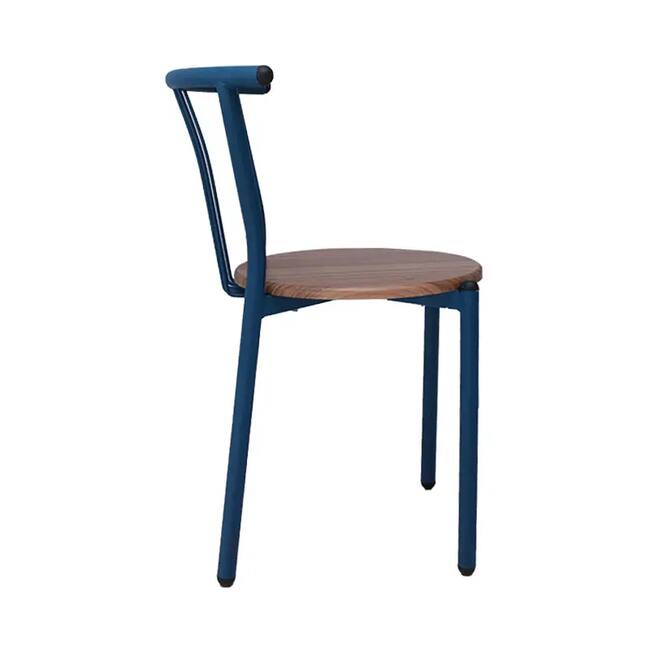 Dark blue iron chair with a wooden base - Gallery 4