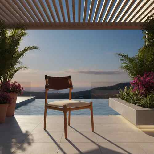 Segments Minimalist Chair - iroko Wood and Genuine Leather - Gallery 1
