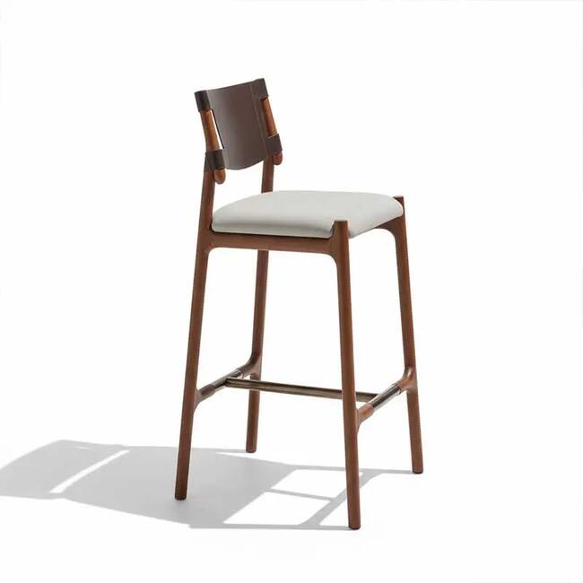 Segments Bar Stool – With Backrest (Natural Leather) - Gallery 1