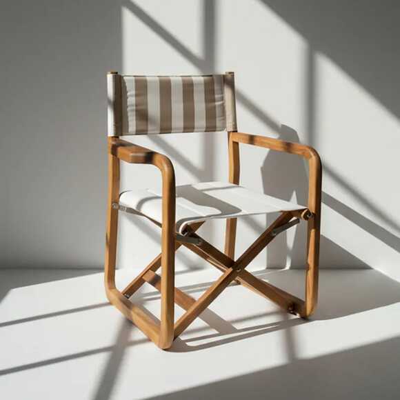 Benjamin Iroko Director's Chair - Beige Striped Fabric - Gallery 1