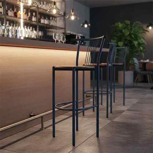 BarStool Dark Blue base Pvc wood or Leather - Gallery 5