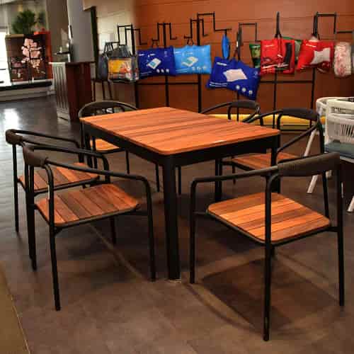 Marbella table, black steel frame, iroko wood top 140Cm - Gallery 1