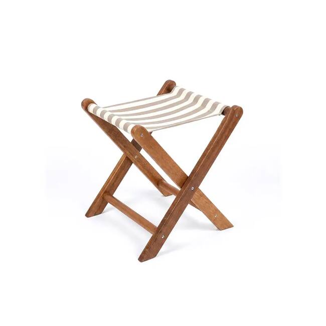 Remal Outdoor Footstool, Iroko Wood Frame with Beige Striped Fabric