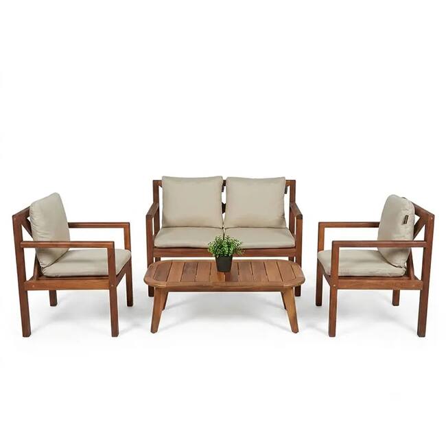 Grass Sofa Set ( iroko Wood - Beige Upholstery)