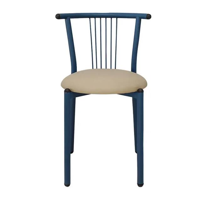 Dark blue iron chair with a beige base