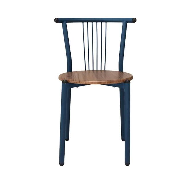 Dark blue iron chair with a wooden base