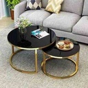 Venice set - Set of 2 round 304 stainless steel tables - Gold -Securit glass