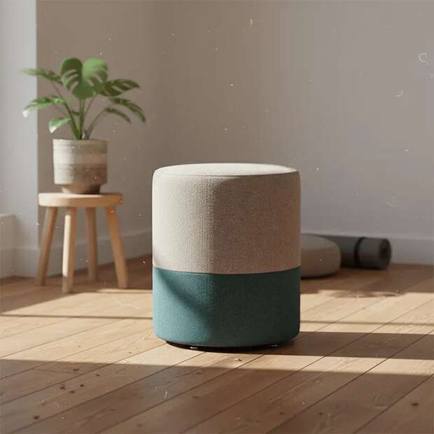 Modern Olive Green x Beige Pouf