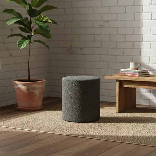 Modern Round Black Pouf