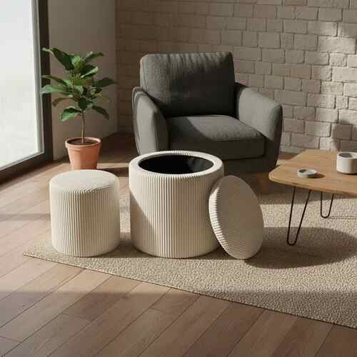 Modern Storage Pouf Set (2 Pieces) - Luxurious Velvet Upholstery