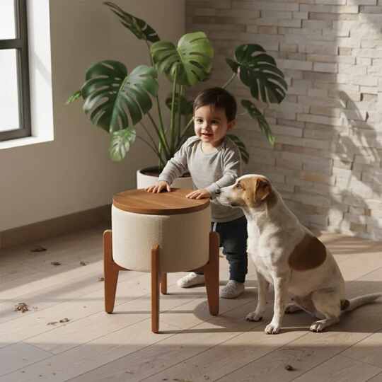 Modern Round Beige Pouf
