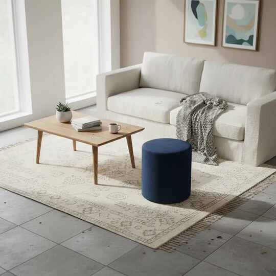 Modern Round Navy Blue Pouf