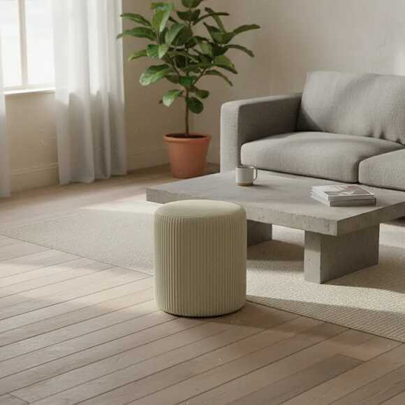Modern Upholstered Round ribbed pistachio pouf