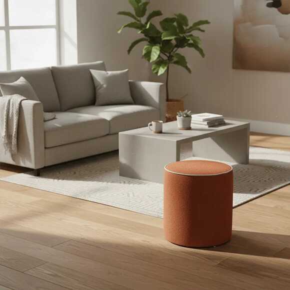 Modern Upholstered round orange Pouf