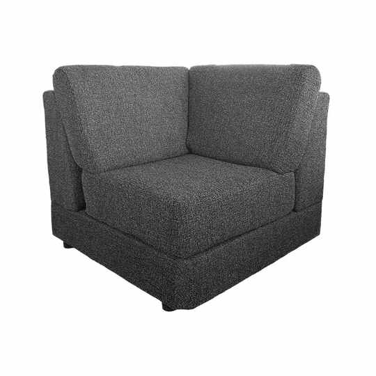 U-shaped corner sofa, oak wood, black patterned fabric