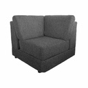 U-shaped corner sofa, oak wood, black patterned fabric