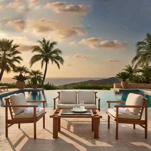 Emilia iroko outdoor set with upholstery