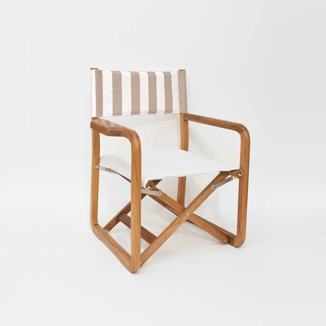 Benjamin Iroko Director's Chair - Beige Striped Fabric