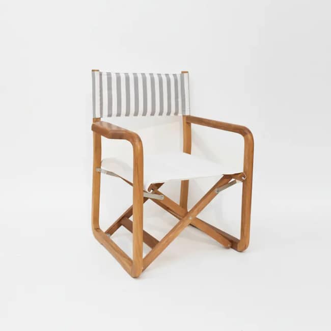 Benjamin Iroko Director's Chair | Gray Striped Fabric