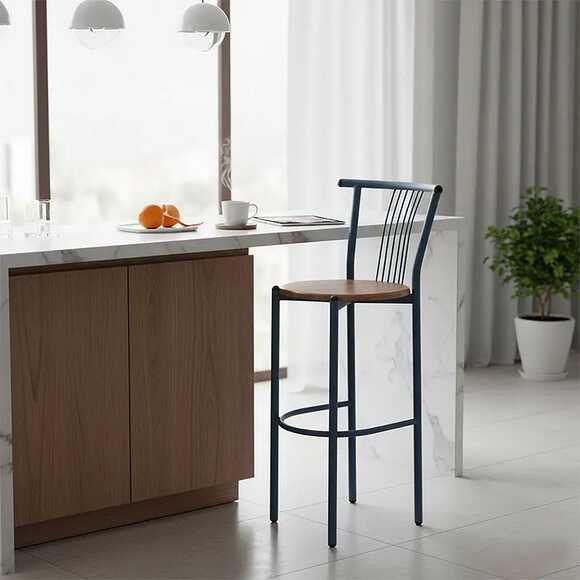 BarStool Dark Blue base Pvc wood or Leather