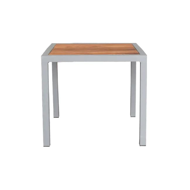 Square Aluminum Coffee Table, Gray x iroko Wood