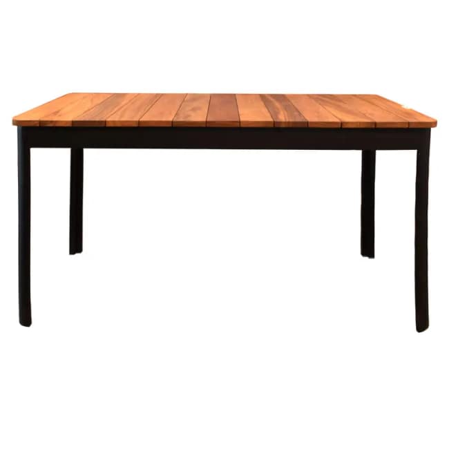 Marbella table, black steel frame, iroko wood top 140Cm